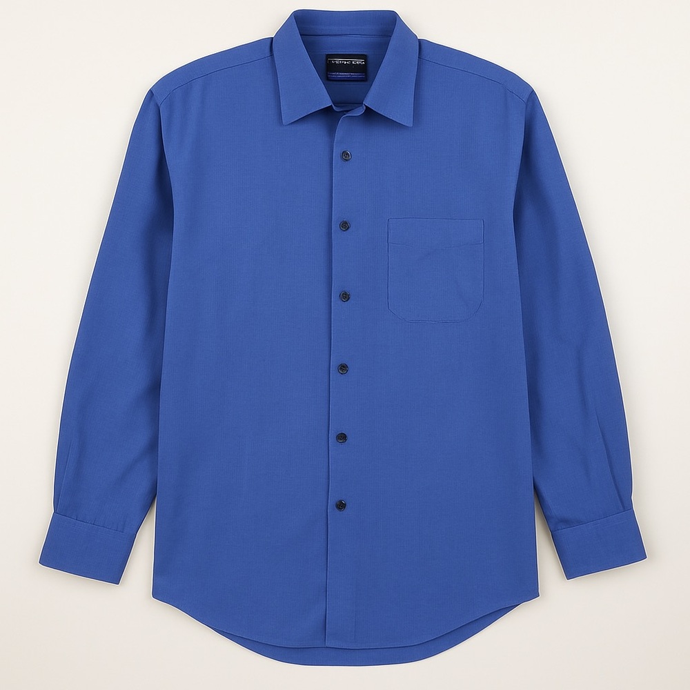 Claiborne Men’s Blue T-Weave Cotton Dress Shirt | Size Large